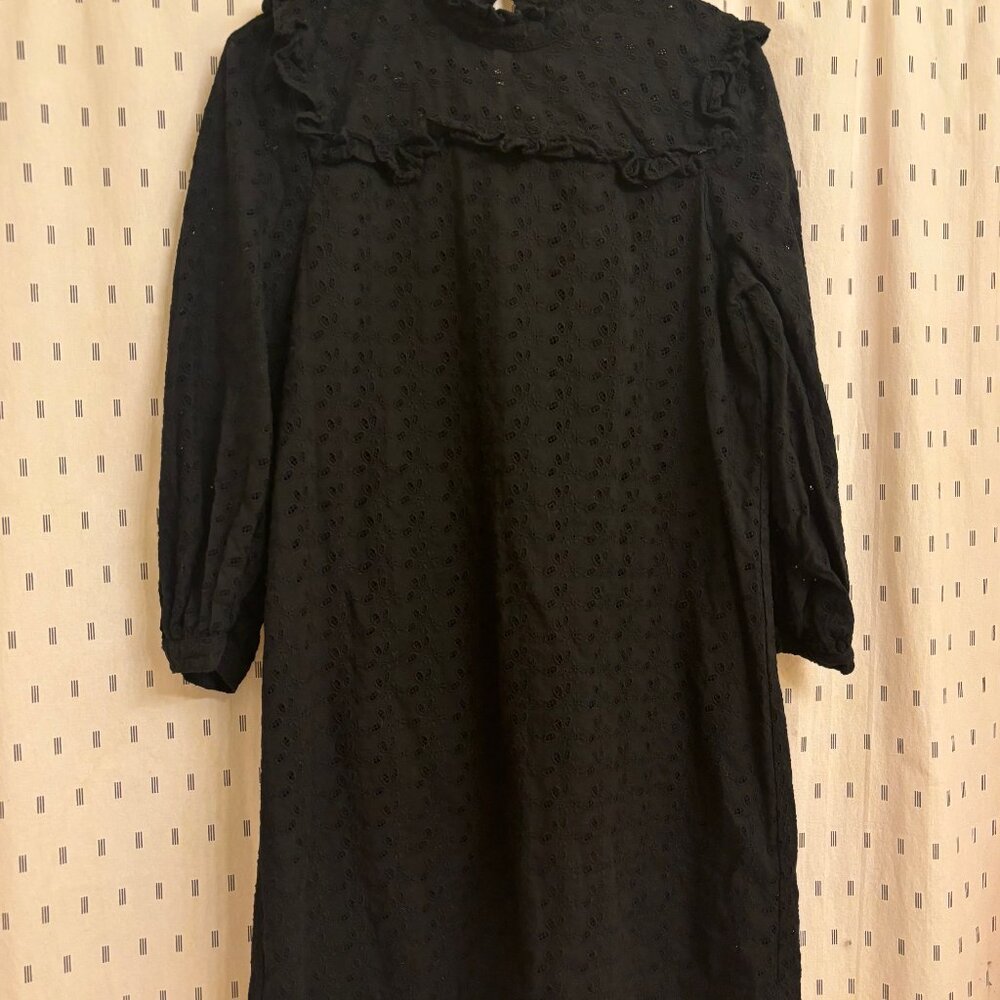 Madewell black eyelet mini dress. Size medium - Picture 2 of 4